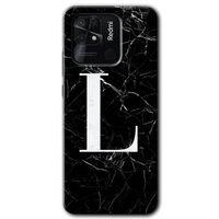 MRCİLETİSİM Xiaomi Redmi 10C Kılıf HD Desen Baskılı Arka Kapak + Temperli Cam - Siyah Mermer Desenli L Harfi