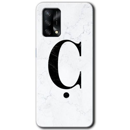MRCİLETİSİM Oppo A54 Kılıf Baskılı Kapak - Beyaz Mermer Desenli Ç Harfi + 5D Tam Kaplayan Cam