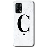 MRCİLETİSİM Oppo A54 Kılıf Baskılı Kapak - Beyaz Mermer Desenli Ç Harfi + 5D Tam Kaplayan Cam