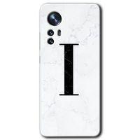 Potkal Hediye Fabrikası Xiaomi Mi 12 Pro Kılıf HD Desen Baskılı Arka Kapak - Beyaz Mermer Desenli I Harfi