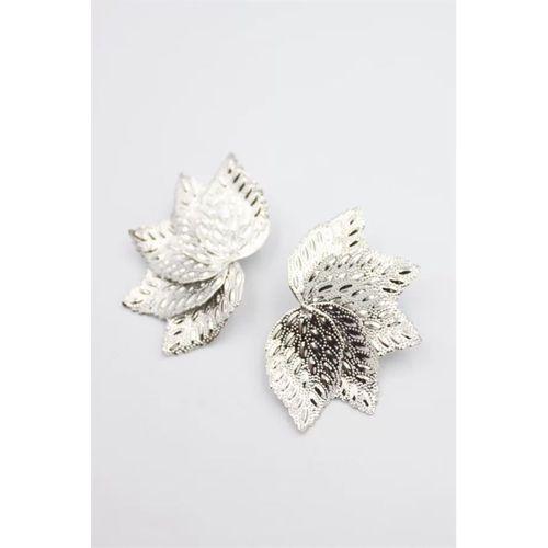 Metal Yaprak Küpe - Gümüş