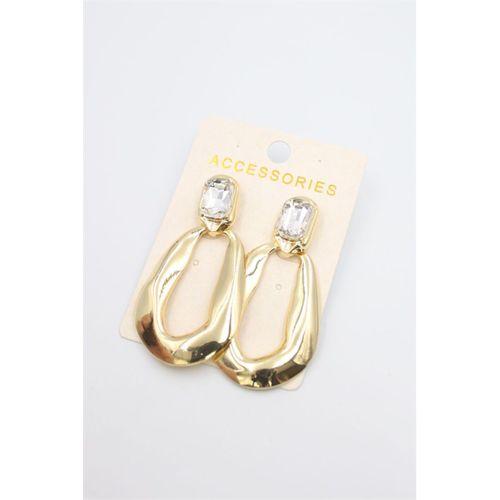 Taşlı Metal Küpe - Beyaz