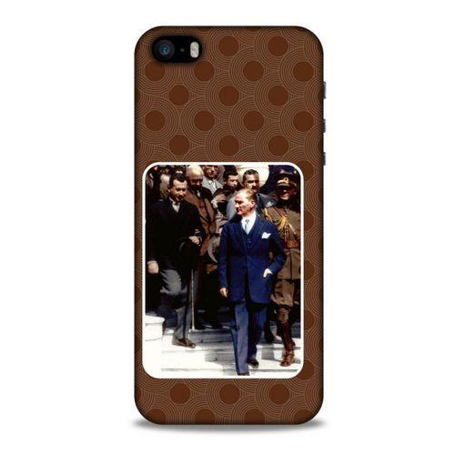 Apple iPhone SE Kılıf Atatürk (23) Ultra Koruma Kılıfı Kahve Yuvarlak