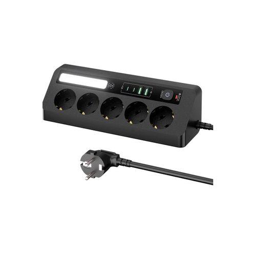 5’li Akım Korumalı Priz 2500w | 2 Usb + 2 Type-c Hızlı Şarj | Led Gece Lambalı | Dokunmatik Siyah