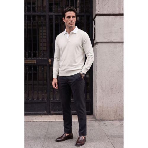 Luis Polo Yaka Selanik Örme Kumaş Erkek Sweatshirt - Taş