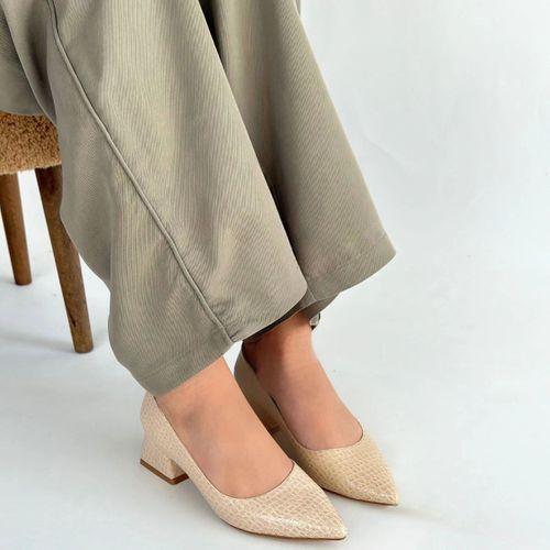 Meort Bej Rugan Topuklu Ayakkabı