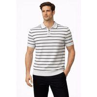 Erkek Triko Polo Yaka Fermuarlı Çizgili Tişört T-Shirt Yazlık Şık - Beyaz