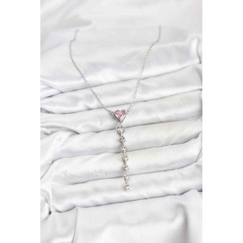 316L Çelik Zincir Gümüş Renk Pembe Kalp Kadın Kolye