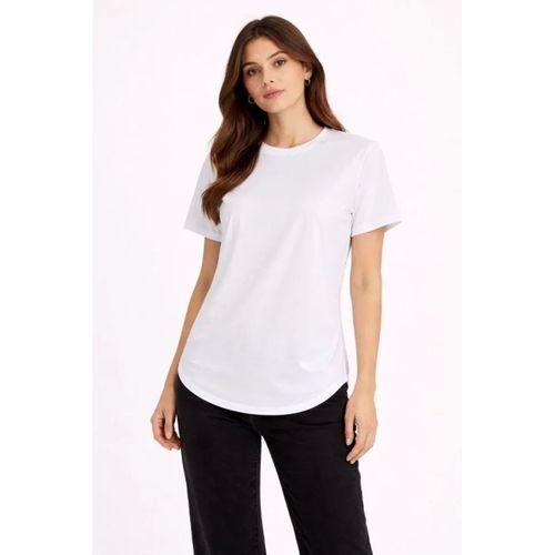 Basic T-Shirt Kısa Kol Bisiklet Yaka Oval Kesim Tişört - Beyaz