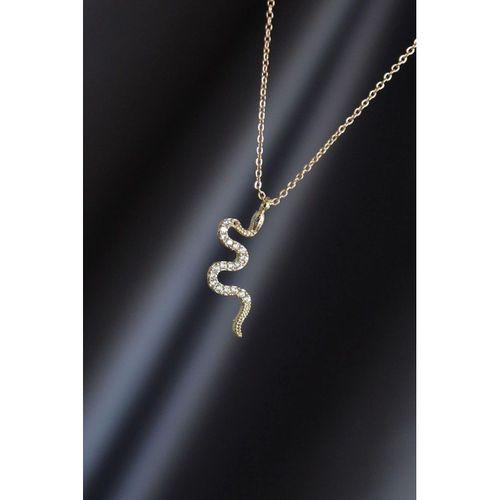 Altın Renk Metal Zirkon Taşlı Yılan Kolye