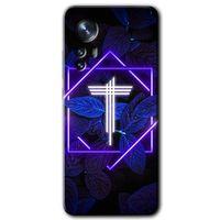Xiaomi Mi 12 Pro Kılıf HD Desen Baskılı Arka Kapak + Temperli Cam - Dark Neon Yaprak T Harfi