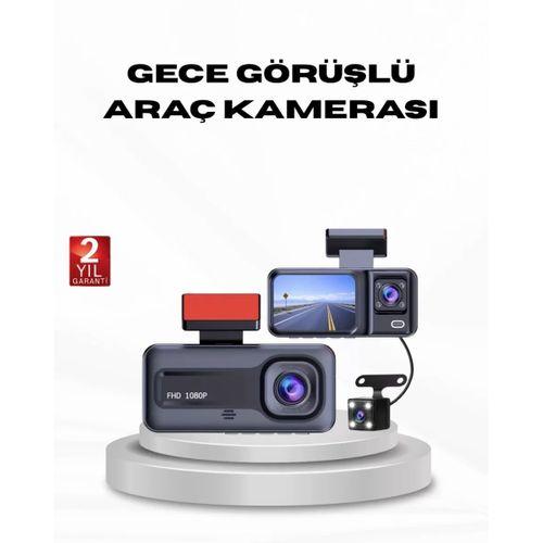 Full Hd Üç Kameralı Araç Kamerası G-sensörlü Ve Gece Görüşlü