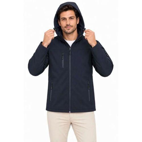 Erkek Su Geçirmez Softshell İçi Polar Astarlı Çıkarılabilir Kapüşonlu 4 Cepli Mont Ceket - Lacivert