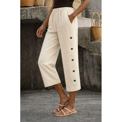 Kadın Yüksel Bel Lastikli Yandan Dügme Detaylı Midi Pantolon