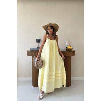 Sarı Askılı Müslin Elbise