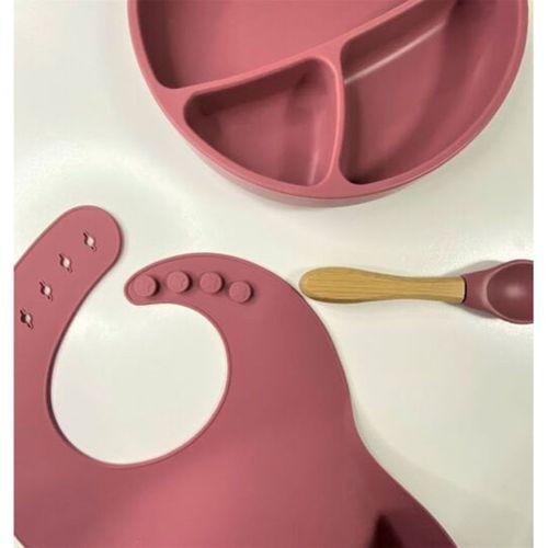 OiOi Blw II Silikon Beslenme Seti 3lü (Tabaklı) Velvet Rose