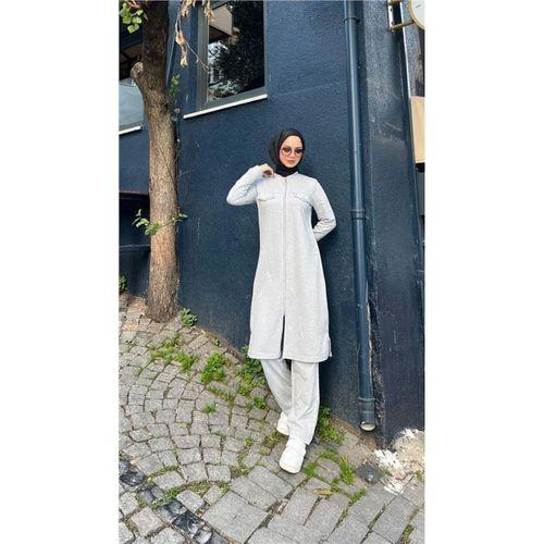Fermuarlı Uzun Tunik Pantolon Spor İkili Takım - 03058.008 - Gri