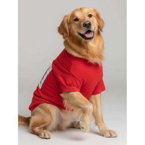 Noel Baba ve Geyik Baskılı Kırmızı Pamuklu Yılbaşı Köpek Tişörtü | Orta ve Büyük Irklar İçin