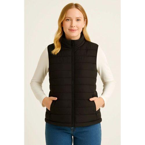 Şişme Fermuarlı Yelek Su Itici Kapitone Astarlı Kumaş Cepli Hafif Kışlık Spor Rahat Kalıp - Siyah