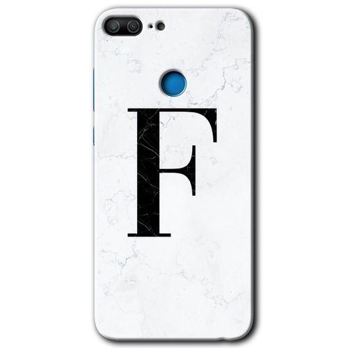 MRCİLETİSİM Honor 9 Lite Kılıf HD Desen Baskılı Arka Kapak + Temperli Cam - Beyaz Mermer Desenli F Harfi