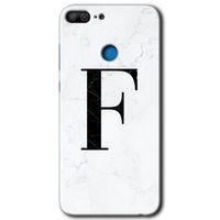 MRCİLETİSİM Honor 9 Lite Kılıf HD Desen Baskılı Arka Kapak + Temperli Cam - Beyaz Mermer Desenli F Harfi