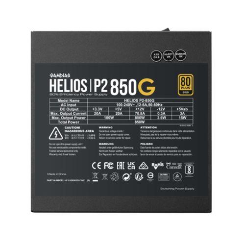 GAMDIAS HELIOS P2-850G, 850W, 80+ Gold, Full Modüler, Aktif PFC, GAMING, ATX, Power Supply (PSU)