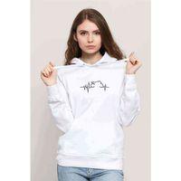 Ritim Motor Siyah Baskılı Beyaz Kadın Kapşonlu Sweatshirt