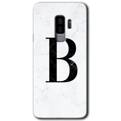 Samsung Galaxy S9 Plus Kılıf HD Desen Baskı Arka Kapak + Temperli Cam - Beyaz Mermer Desenli B Harf