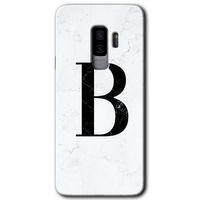 Samsung Galaxy S9 Plus Kılıf HD Desen Baskı Arka Kapak + Temperli Cam - Beyaz Mermer Desenli B Harf