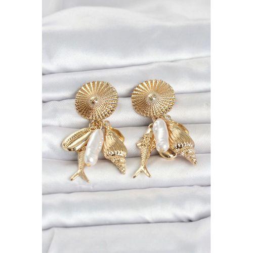 Gold Renk Deniz Temalı Vintage Kadın Küpe