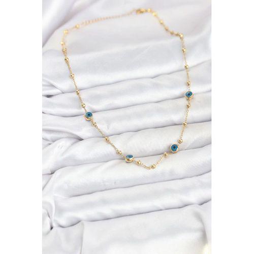 316L Çelik Gold Renk Nazarlı ve Topçuklu Model Kadın Kolye