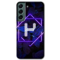 MRCİLETİSİM Samsung Galaxy S22 Plus Kılıf HD Desen Baskılı Arka Kapak + Temperli Cam - Dark Neon Yaprak H Harfi