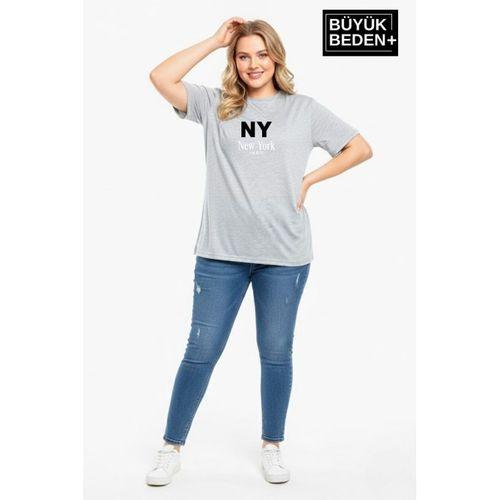 Süperlife Kadın Büyük Beden NY New York  Baskılı 3xl-6xl Bisiklet Yaka Tshırt SPR26BTSK510-15