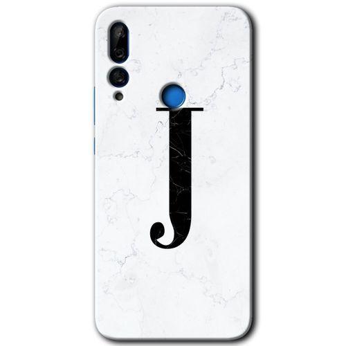 MRCİLETİSİM Huawei Y9 Prime 2019 Kılıf Baskılı Kapak - Beyaz Mermer Desenli J Harfi + 5D Tam Kaplayan Cam