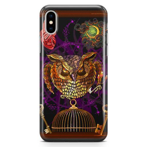 Apple iPhone X Kılıf Gotik Baykuş Arka Kapak Koruma Desenli Full Koruyucu