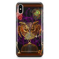 Apple iPhone X Kılıf Gotik Baykuş Arka Kapak Koruma Desenli Full Koruyucu