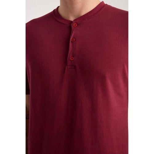 Erkek Bordo Düğmeli Yaka Kısa Kol Pijama Takımı