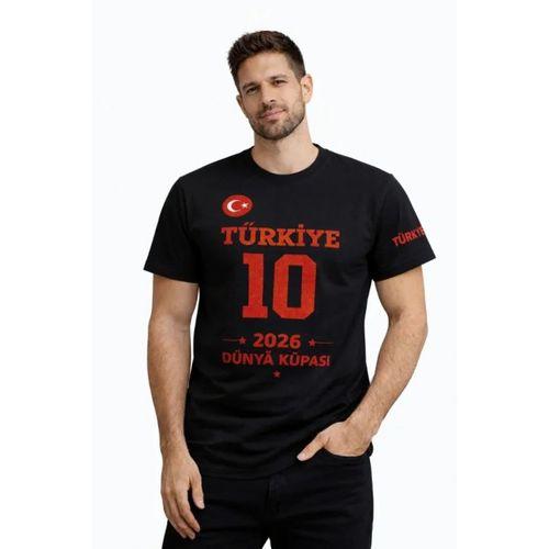 Erkek TÜRKİYE Baskılı Tişört 2026 Dünya Kupası Taraftar Forma T-Shirt - Siyah