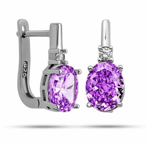 Gümüş Ice Cut Oval Mor Zirkon Taşlı Kadın Küpe