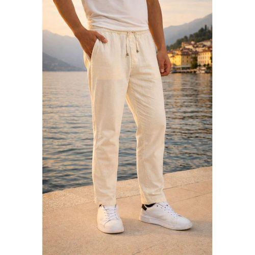 Meridian Kumaş Relaxed Fit %100 Pamuklu Jogger Erkek Yazlık Eşofman Altı Pantolon - Ekru
