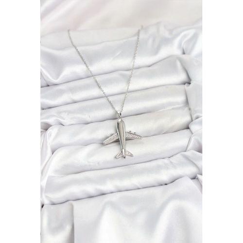 316L Çelik Zincir Gümüş Renk Uçak Model Kadın Kolye