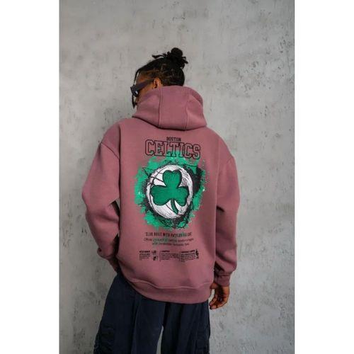 Erkek Baskılı Kapüşonlu Ve Kordon İpli Sweat - Gül Kurusu