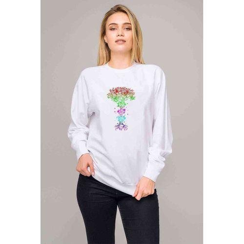 DNA Colorful Tree Of Life Baskılı Beyaz Kadın Sweatshirt