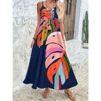 Kadın Ip Askılı V Yakalı Desenli Süprem Maxi Elbise