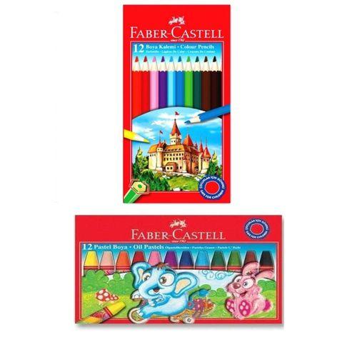 Faber Castell Kuru Boya 12 li Tam Boy - Pastel Boya 12 li - 2 li Set