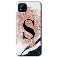 Realme C11 Kılıf HD Desen Baskılı Arka Kapak - Pembe Mermer Desenli S Harfi