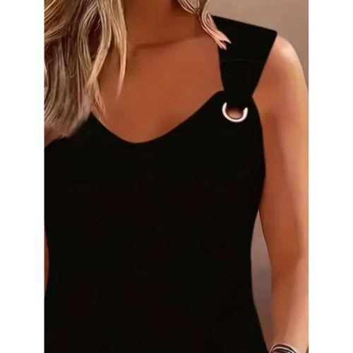 Kadın Askılı V Yaka Kuş Gözü Detaylı Viskon Bluz