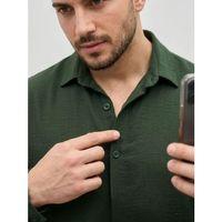 Erkek Aerobin Kumaş Oversize 4 Mevsim Uzun Kollu Rahat Kalıp Gömlek - Haki