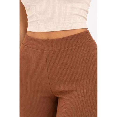 Fitilli Kaşkorse İspanyol Paça Tayt Yüksek Bel Esnek Günlük Rahat Pantolon - Kahverengi