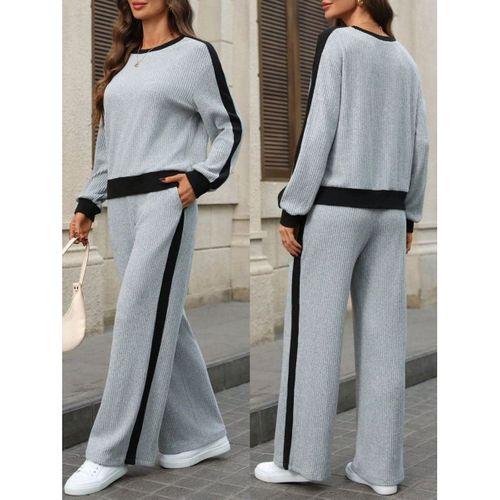Kadın Uzun Kollu Bisiklet Yaka şardonlu Kaşkorse Bluz Ve Pantolon Ikili Takım